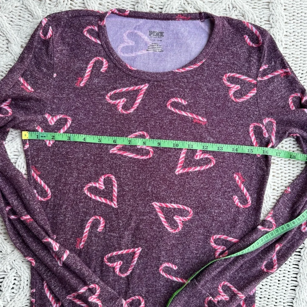 PINK Victoria's Secret Cozy Heather Purple Candy Cane Hearts Sleepwear Top Small